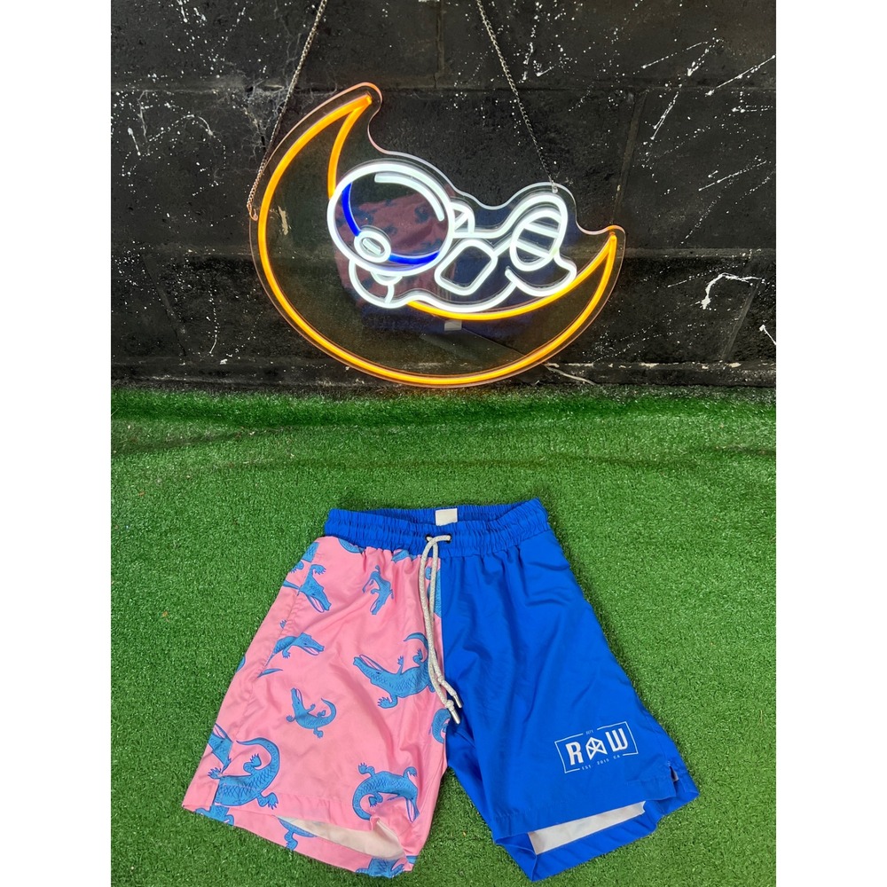 RAW Gear‎ Alligator Pink Blue Swim Trunks Shorts Men's Size Medium Gym workout